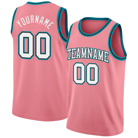 Custom Medium Pink White Black-Teal Authentic Basketball Jersey - Sky-Custom