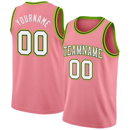 Custom Medium Pink White Black-Neon Green Authentic Basketball Jersey - Sky-Custom