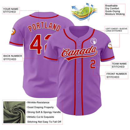 Custom Medium Purple Red-White Authentic Baseball Jersey - Sky-Custom