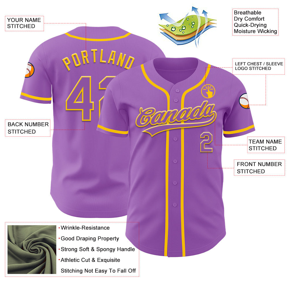 Custom Medium Purple Yellow Authentic Baseball Jersey - Sky-Custom