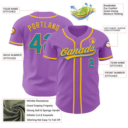 Custom Medium Purple Teal-Yellow Authentic Baseball Jersey - Sky-Custom