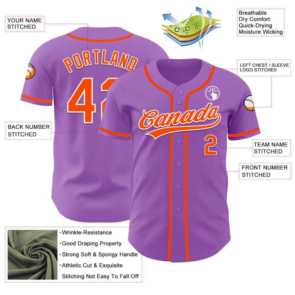 Custom Medium Purple Orange-White Authentic Baseball Jersey - Sky-Custom