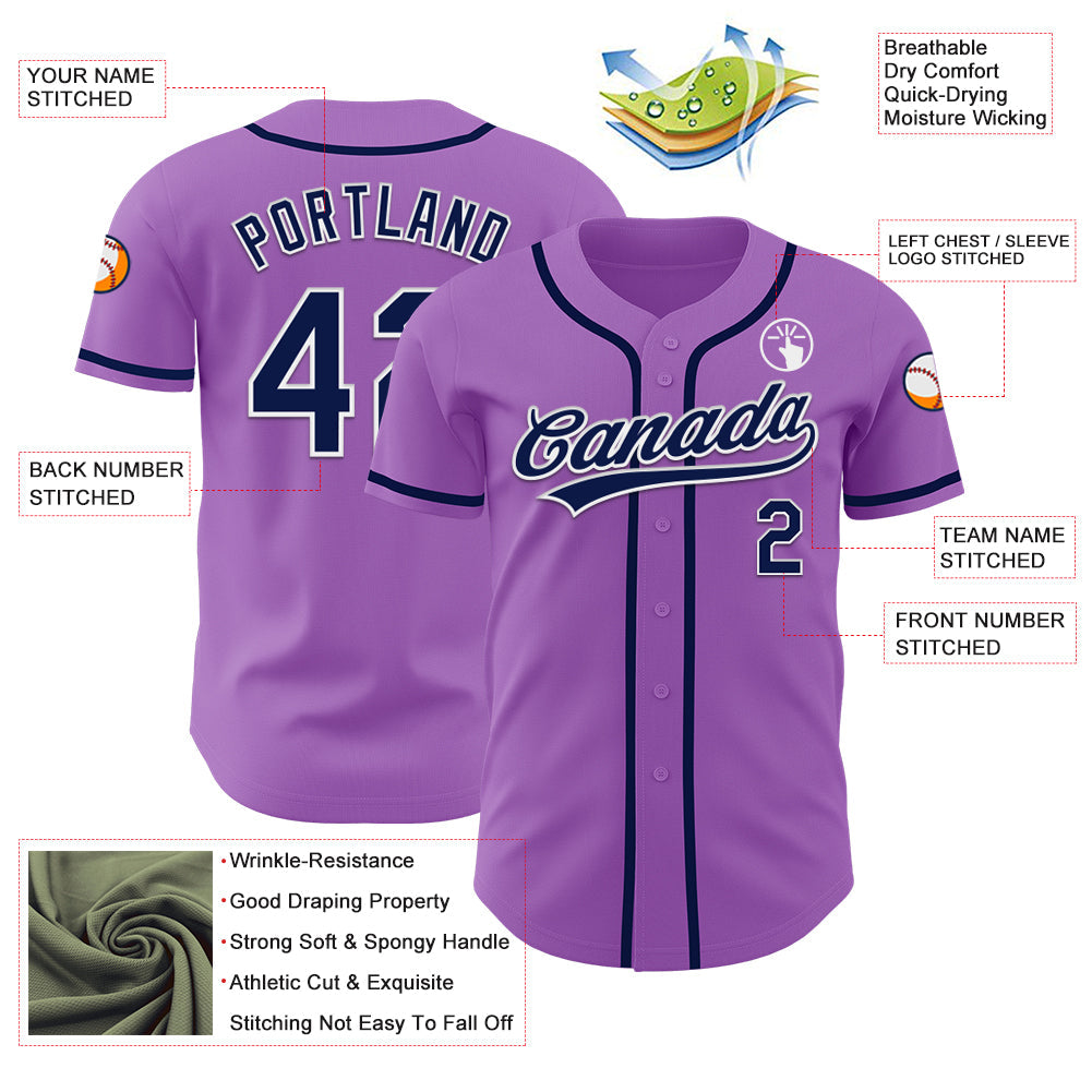 Custom Medium Purple Navy-White Authentic Baseball Jersey - Sky-Custom