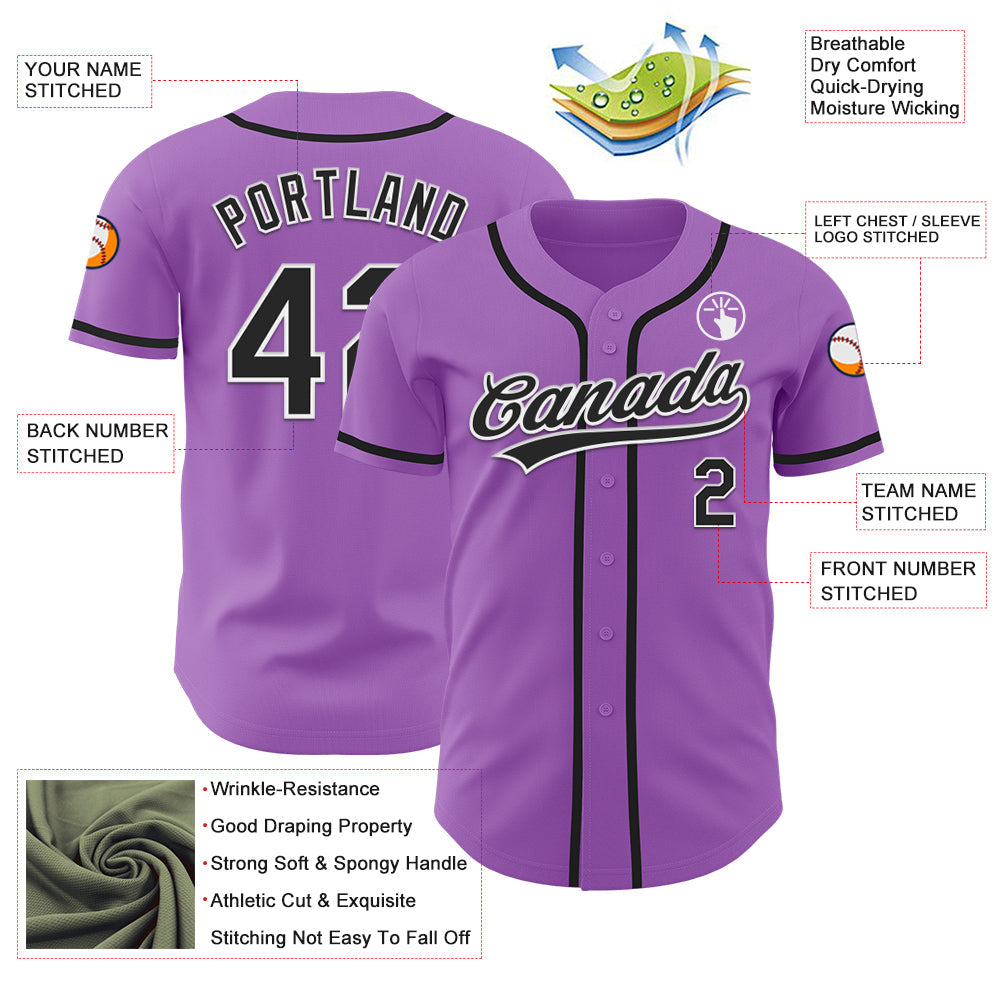 Custom Medium Purple Black-White Authentic Baseball Jersey - Sky-Custom