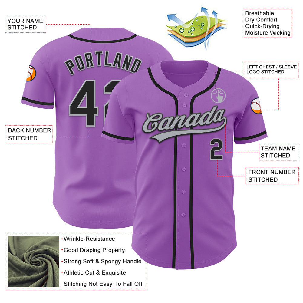 Custom Medium Purple Black-Gray Authentic Baseball Jersey - Sky-Custom