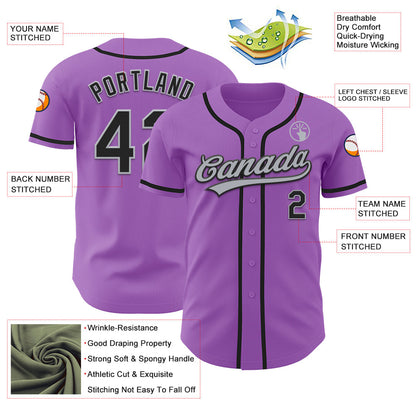 Custom Medium Purple Black-Gray Authentic Baseball Jersey - Sky-Custom