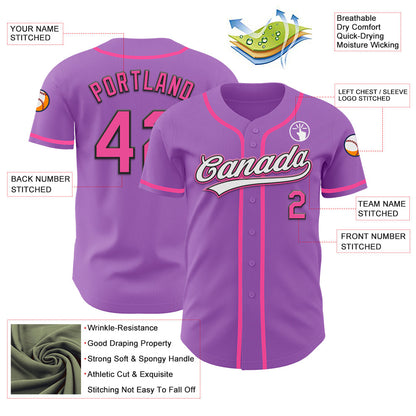 Custom Medium Purple Pink-Black Authentic Baseball Jersey - Sky-Custom
