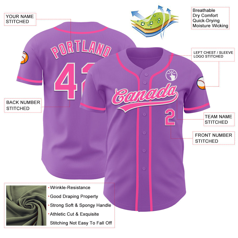 Custom Medium Purple Pink-White Authentic Baseball Jersey - Sky-Custom