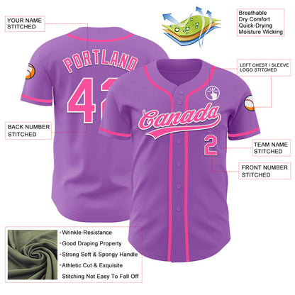 Custom Medium Purple Pink-White Authentic Baseball Jersey - Sky-Custom