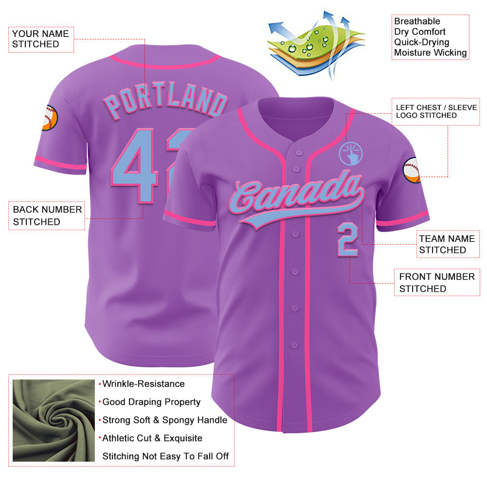 Custom Medium Purple Light Blue-Pink Authentic Baseball Jersey - Sky-Custom