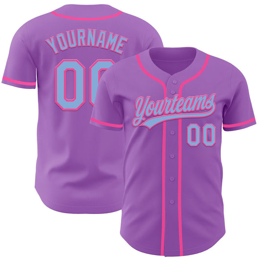 Custom Medium Purple Light Blue-Pink Authentic Baseball Jersey - Sky-Custom