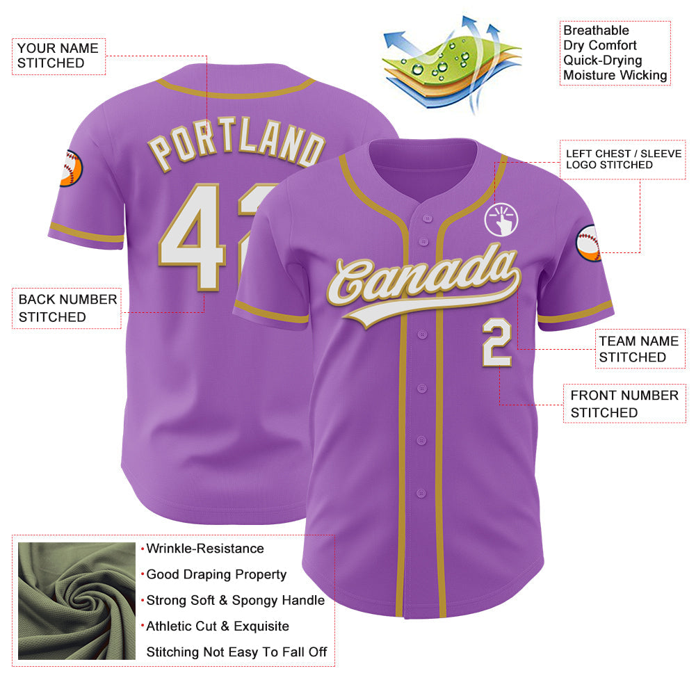 Custom Medium Purple White-Old Gold Authentic Baseball Jersey - Sky-Custom