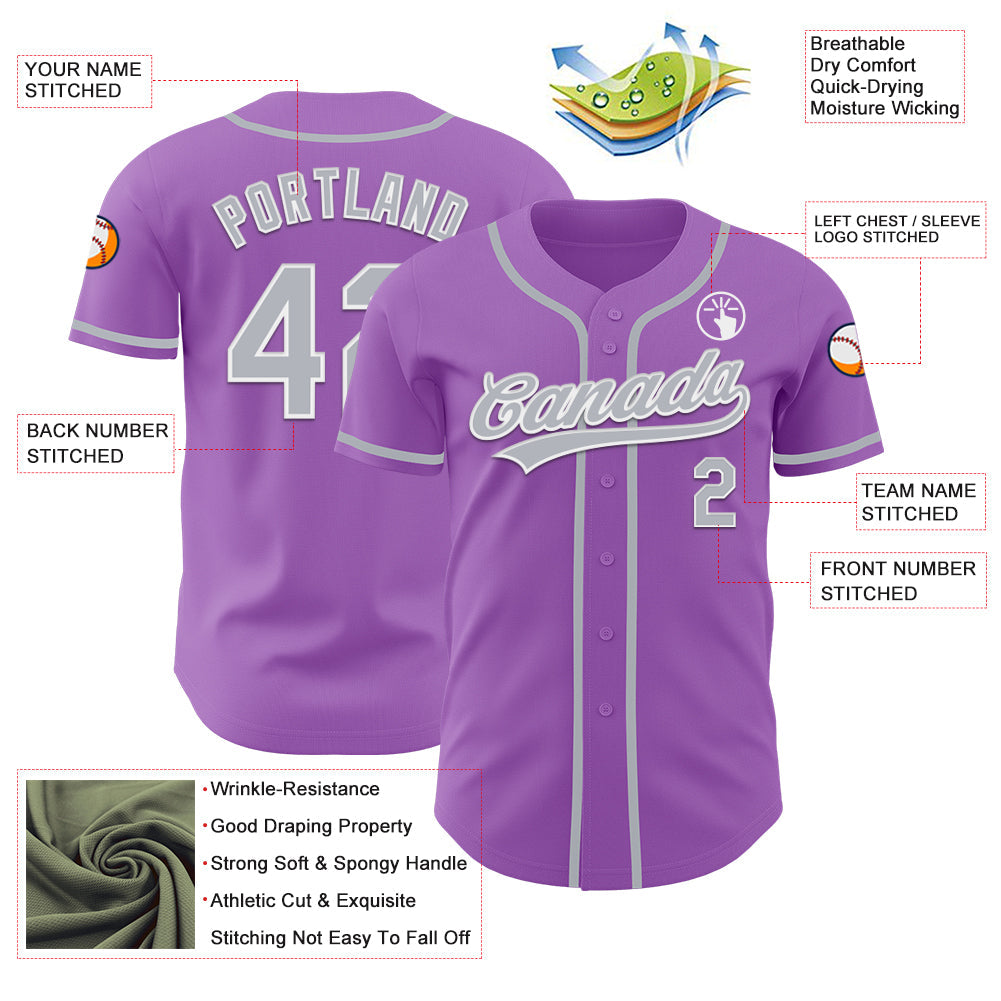 Custom Medium Purple Gray-White Authentic Baseball Jersey - Sky-Custom