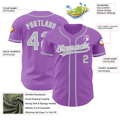 Custom Medium Purple Gray-White Authentic Baseball Jersey - Sky-Custom