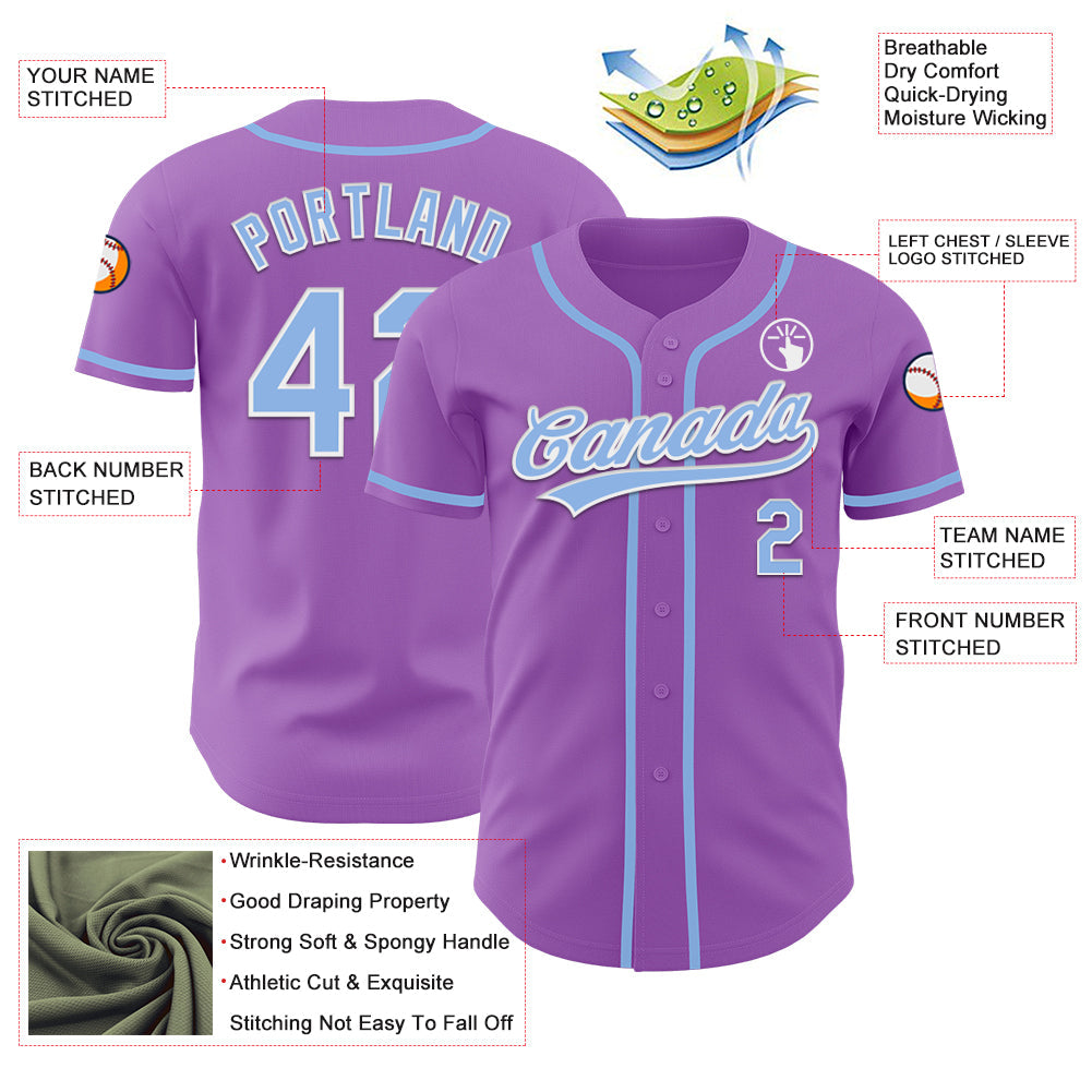 Custom Medium Purple Light Blue-White Authentic Baseball Jersey - Sky-Custom