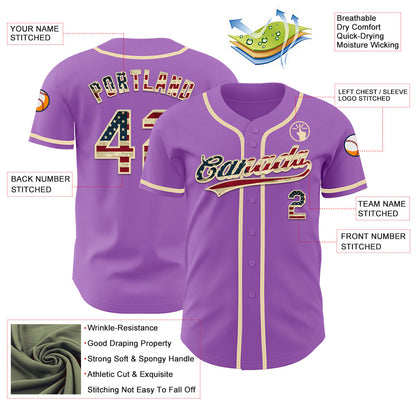 Custom Medium Purple Vintage USA Flag-Cream Authentic Baseball Jersey - Sky-Custom