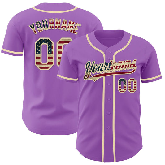 Custom Medium Purple Vintage USA Flag-Cream Authentic Baseball Jersey - Sky-Custom