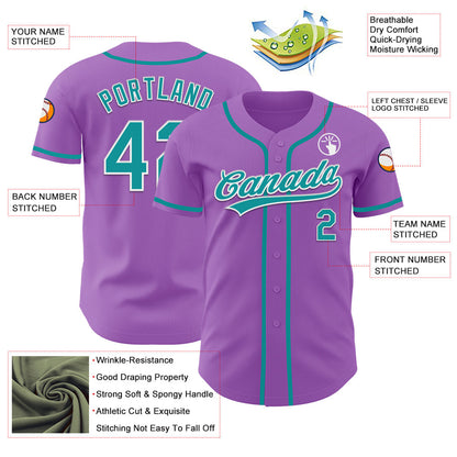 Custom Medium Purple Teal-White Authentic Baseball Jersey - Sky-Custom