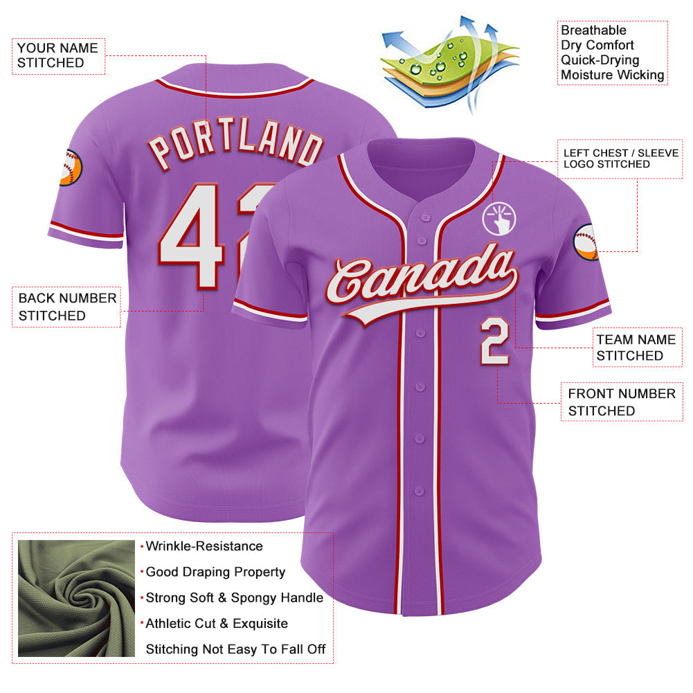 Custom Medium Purple White-Red Authentic Baseball Jersey - Sky-Custom