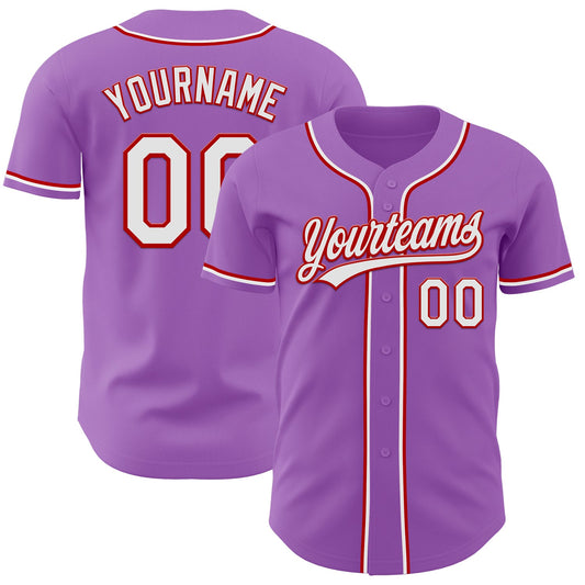 Custom Medium Purple White-Red Authentic Baseball Jersey - Sky-Custom