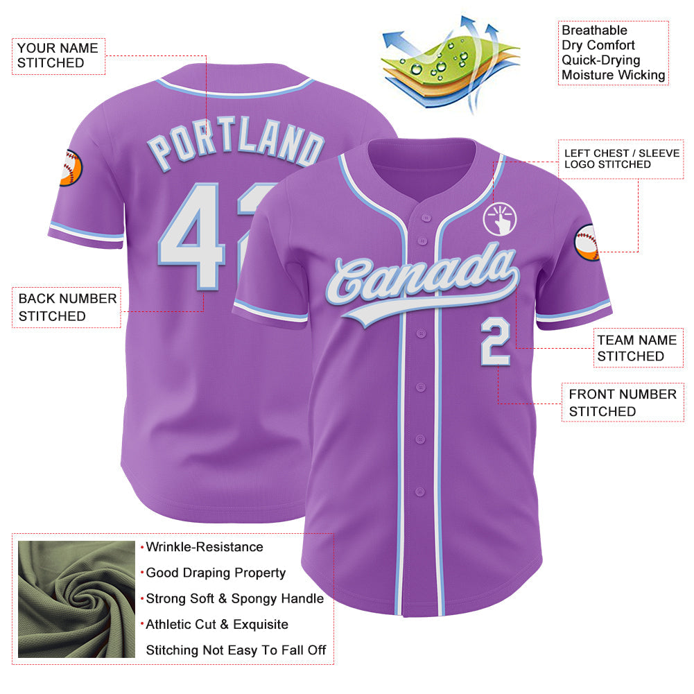 Custom Medium Purple White-Light Blue Authentic Baseball Jersey - Sky-Custom