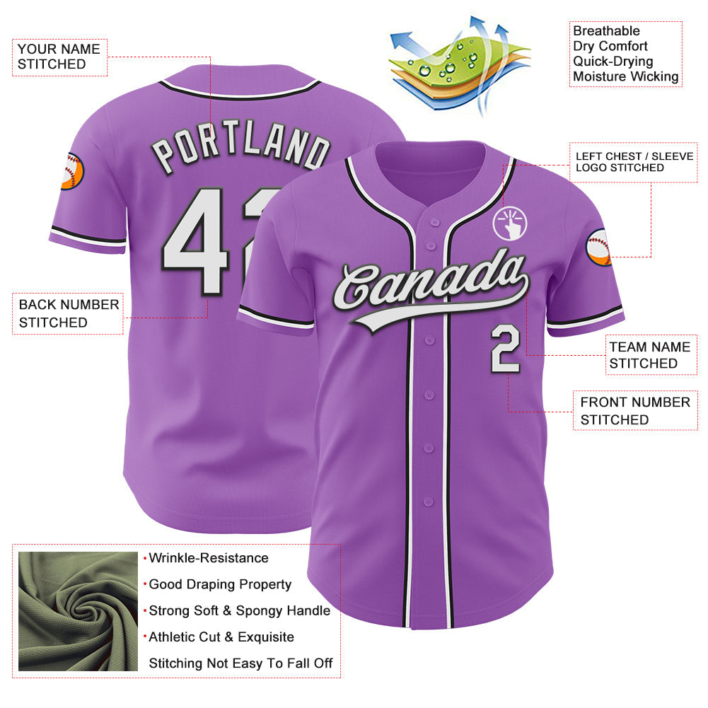 Custom Medium Purple White-Black Authentic Baseball Jersey - Sky-Custom
