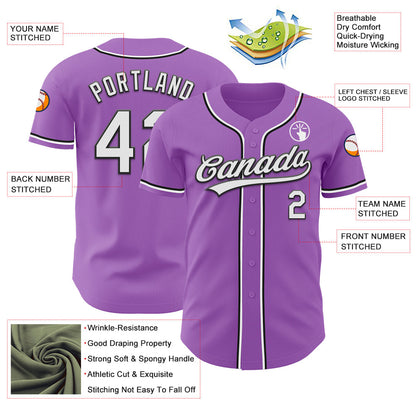 Custom Medium Purple White-Black Authentic Baseball Jersey - Sky-Custom