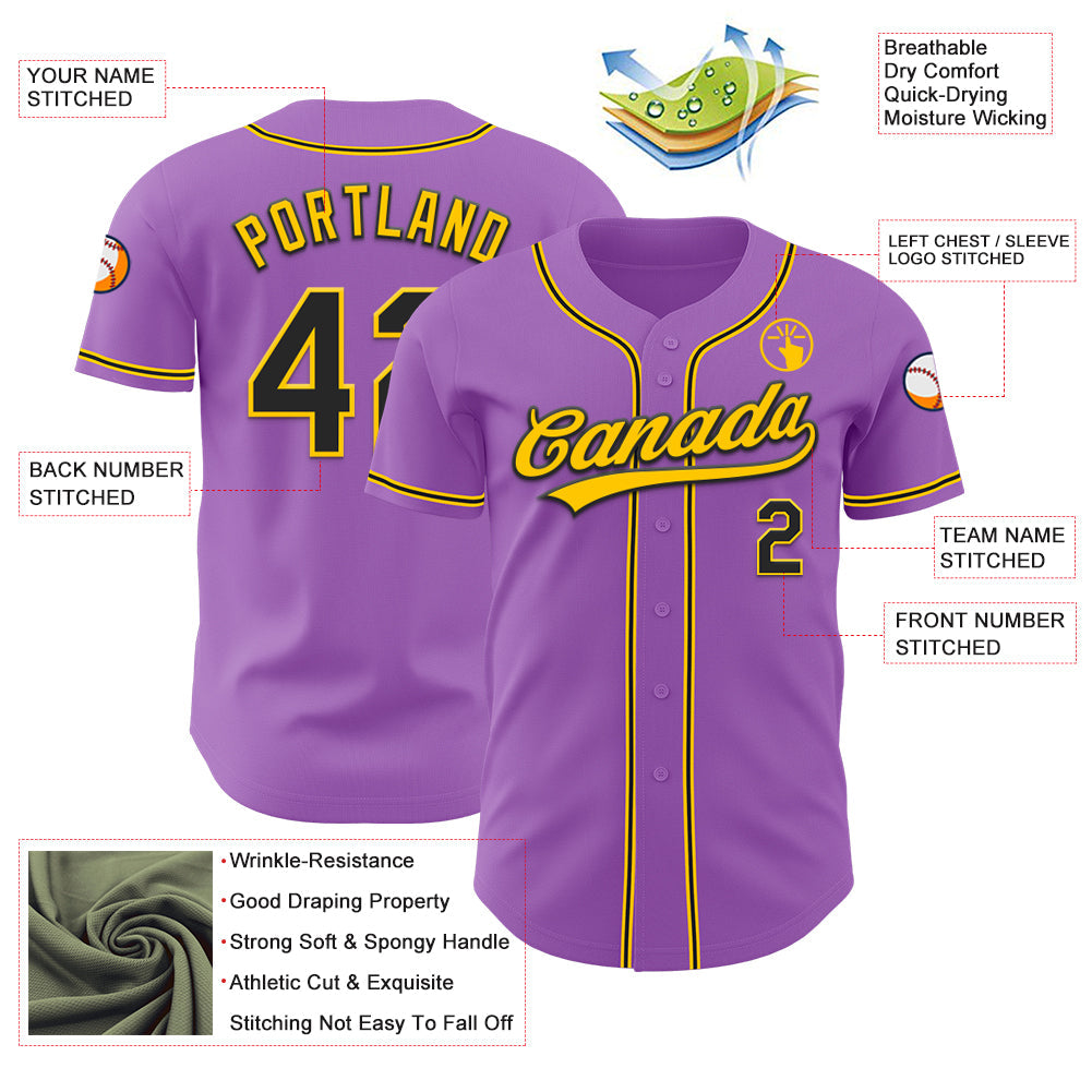 Custom Medium Purple Black-Yellow Authentic Baseball Jersey - Sky-Custom