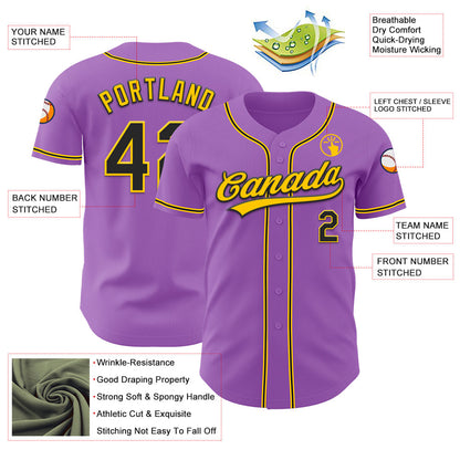 Custom Medium Purple Black-Yellow Authentic Baseball Jersey - Sky-Custom