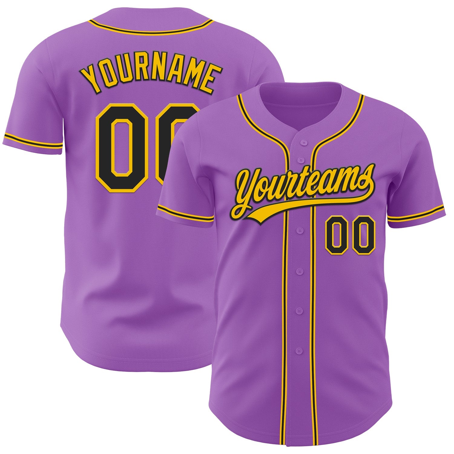 Custom Medium Purple Black-Yellow Authentic Baseball Jersey - Sky-Custom