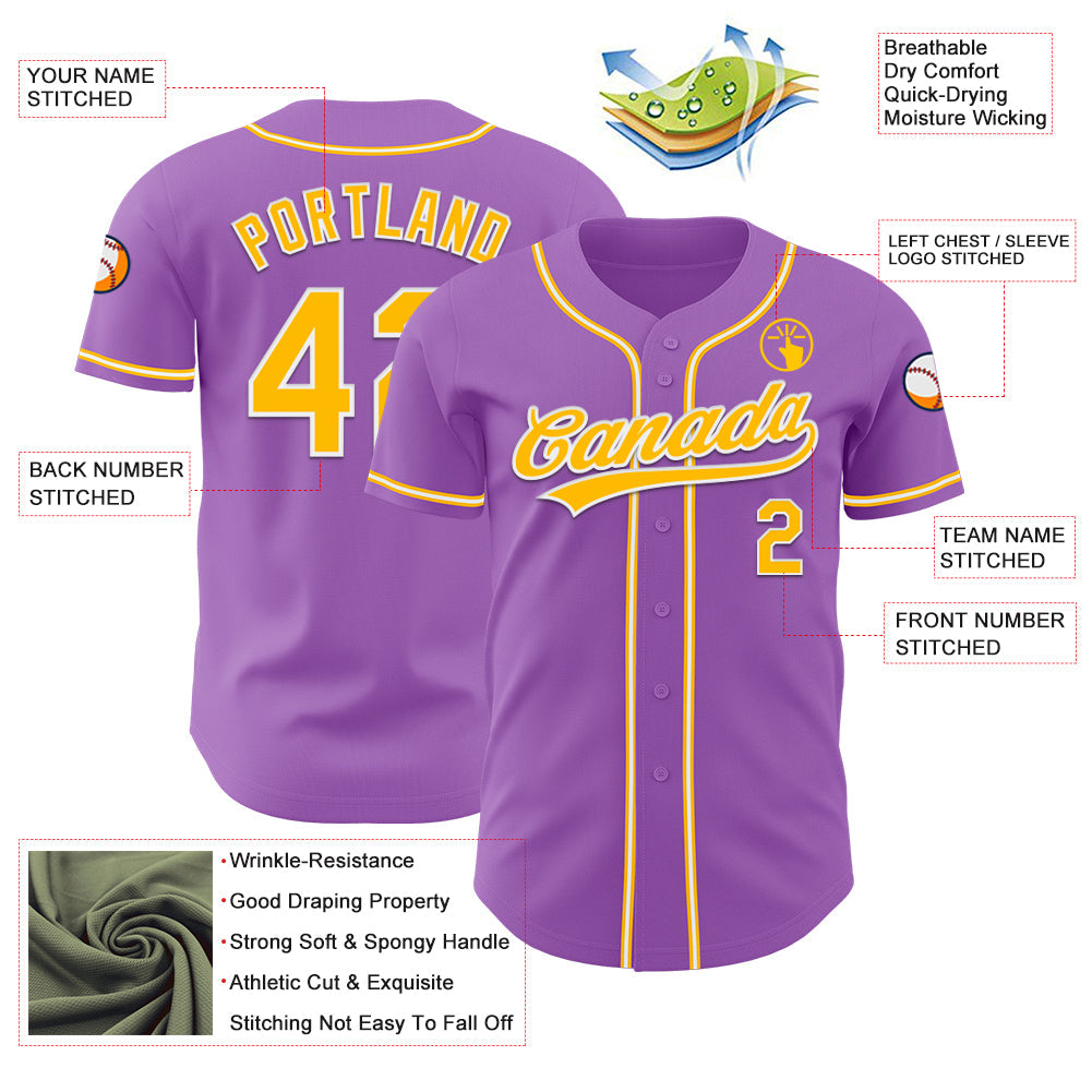 Custom Medium Purple Gold-White Authentic Baseball Jersey - Sky-Custom