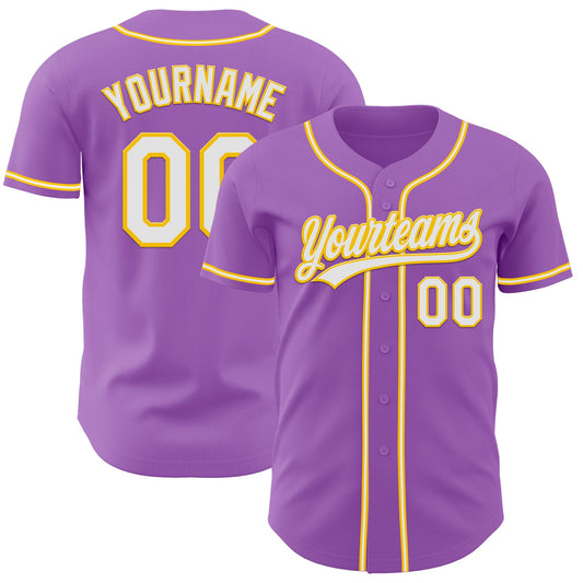 Custom Medium Purple White-Yellow Authentic Baseball Jersey - Sky-Custom
