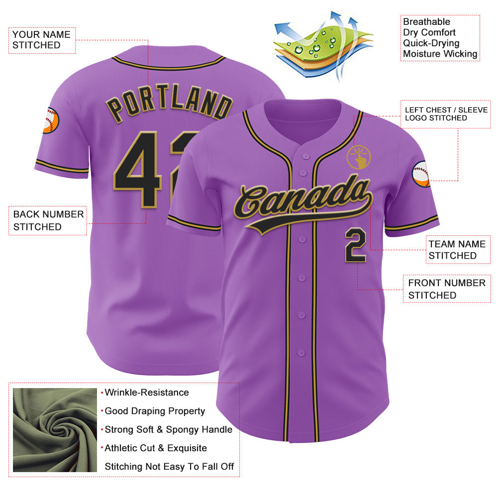 Custom Medium Purple Black-Old Gold Authentic Baseball Jersey - Sky-Custom