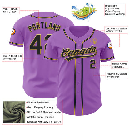 Custom Medium Purple Black-Old Gold Authentic Baseball Jersey - Sky-Custom