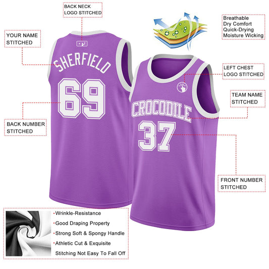 Custom Medium Purple White Authentic Basketball Jersey - Sky-Custom