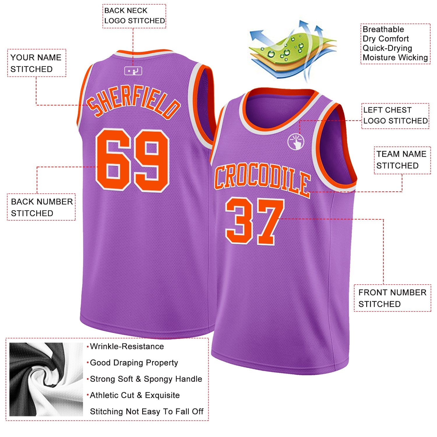 Custom Medium Purple Orange-White Authentic Basketball Jersey - Sky-Custom