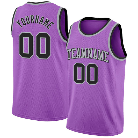 Custom Medium Purple Black-Gray Authentic Basketball Jersey - Sky-Custom