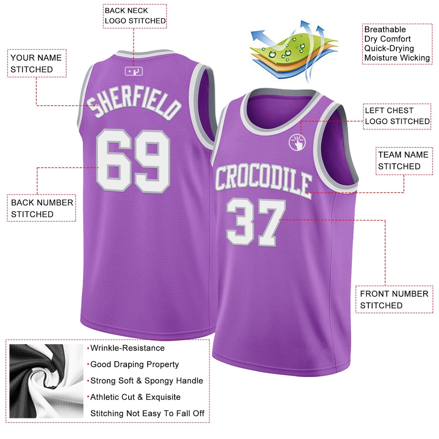 Custom Medium Purple White-Gray Authentic Basketball Jersey - Sky-Custom