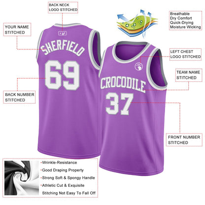 Custom Medium Purple White-Gray Authentic Basketball Jersey - Sky-Custom
