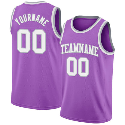 Custom Medium Purple White-Gray Authentic Basketball Jersey - Sky-Custom