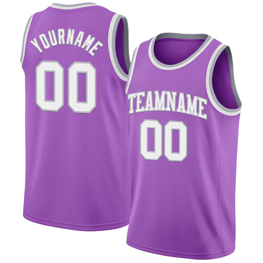 Custom Medium Purple White-Gray Authentic Basketball Jersey - Sky-Custom