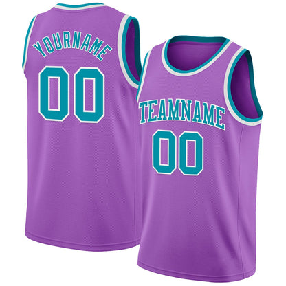 Custom Medium Purple Teal-White Authentic Basketball Jersey - Sky-Custom