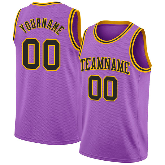 Custom Medium Purple Black-Gold Authentic Basketball Jersey - Sky-Custom