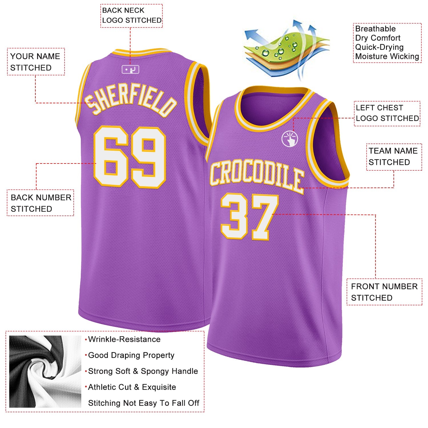 Custom Medium Purple White-Gold Authentic Basketball Jersey - Sky-Custom