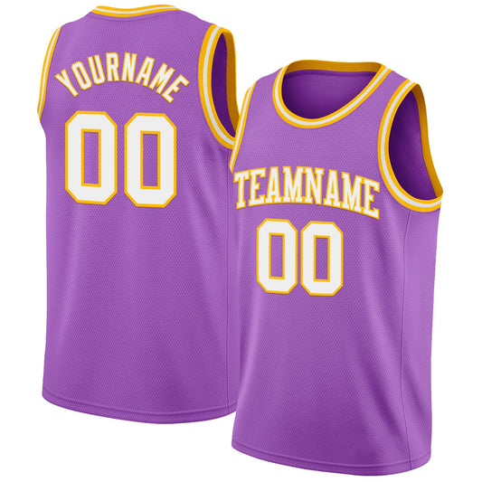 Custom Medium Purple White-Gold Authentic Basketball Jersey - Sky-Custom