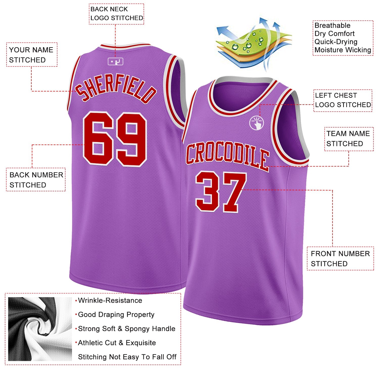 Custom Medium Purple Red-White Authentic Basketball Jersey - Sky-Custom