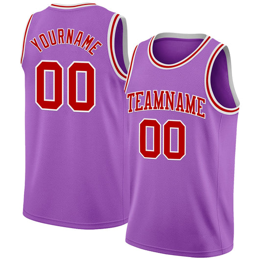Custom Medium Purple Red-White Authentic Basketball Jersey - Sky-Custom