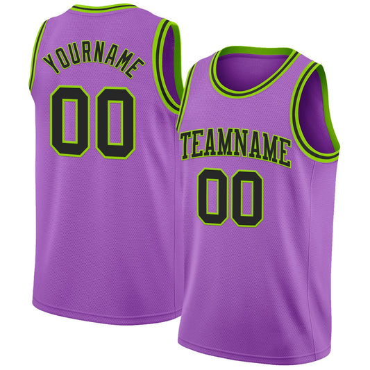 Custom Medium Purple Black-Neon Green Authentic Basketball Jersey - Sky-Custom