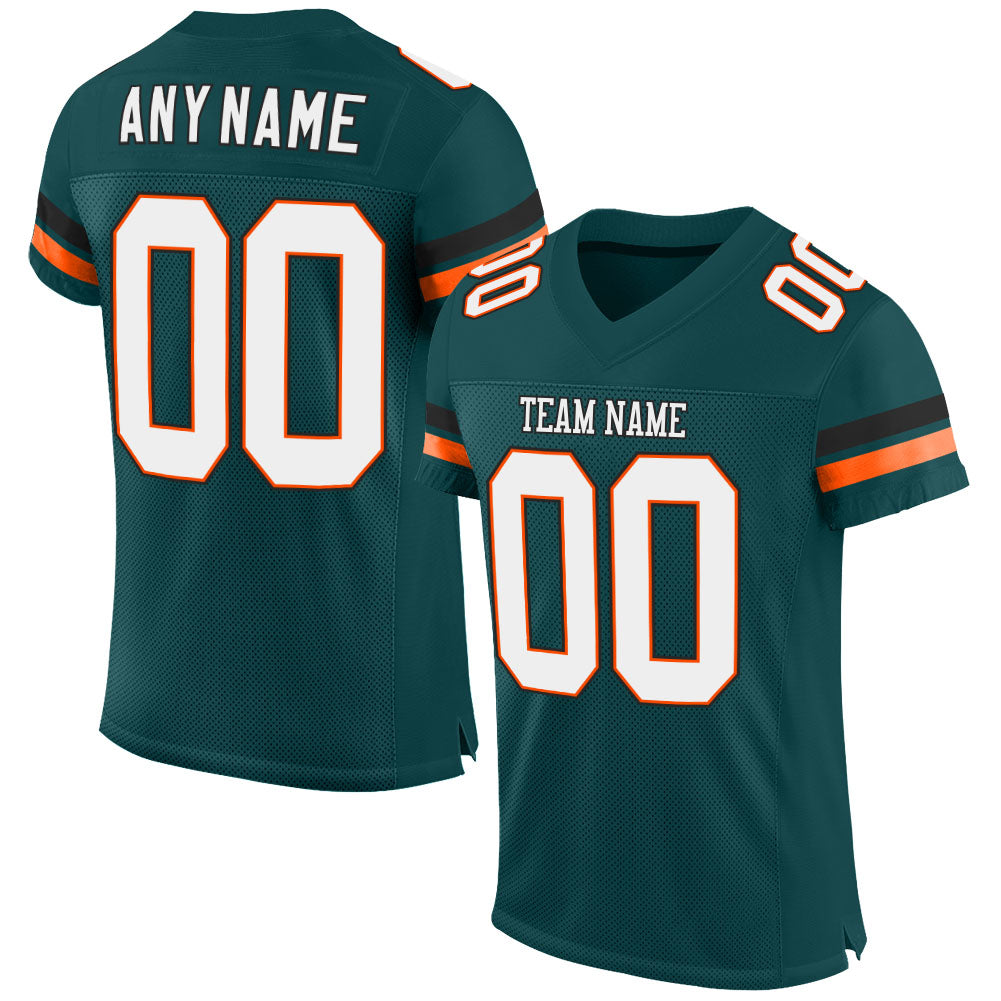 Custom Midnight Green White-Orange Mesh Authentic Football Jersey - Sky-Custom