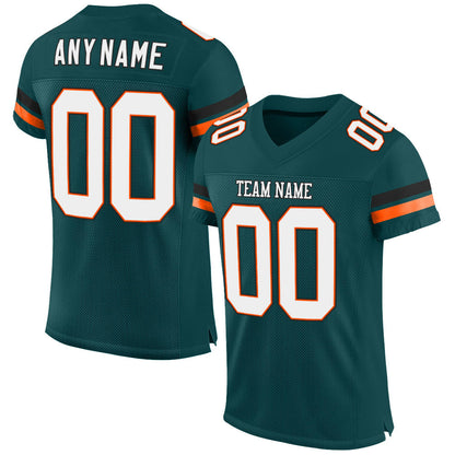 Custom Midnight Green White-Orange Mesh Authentic Football Jersey - Sky-Custom